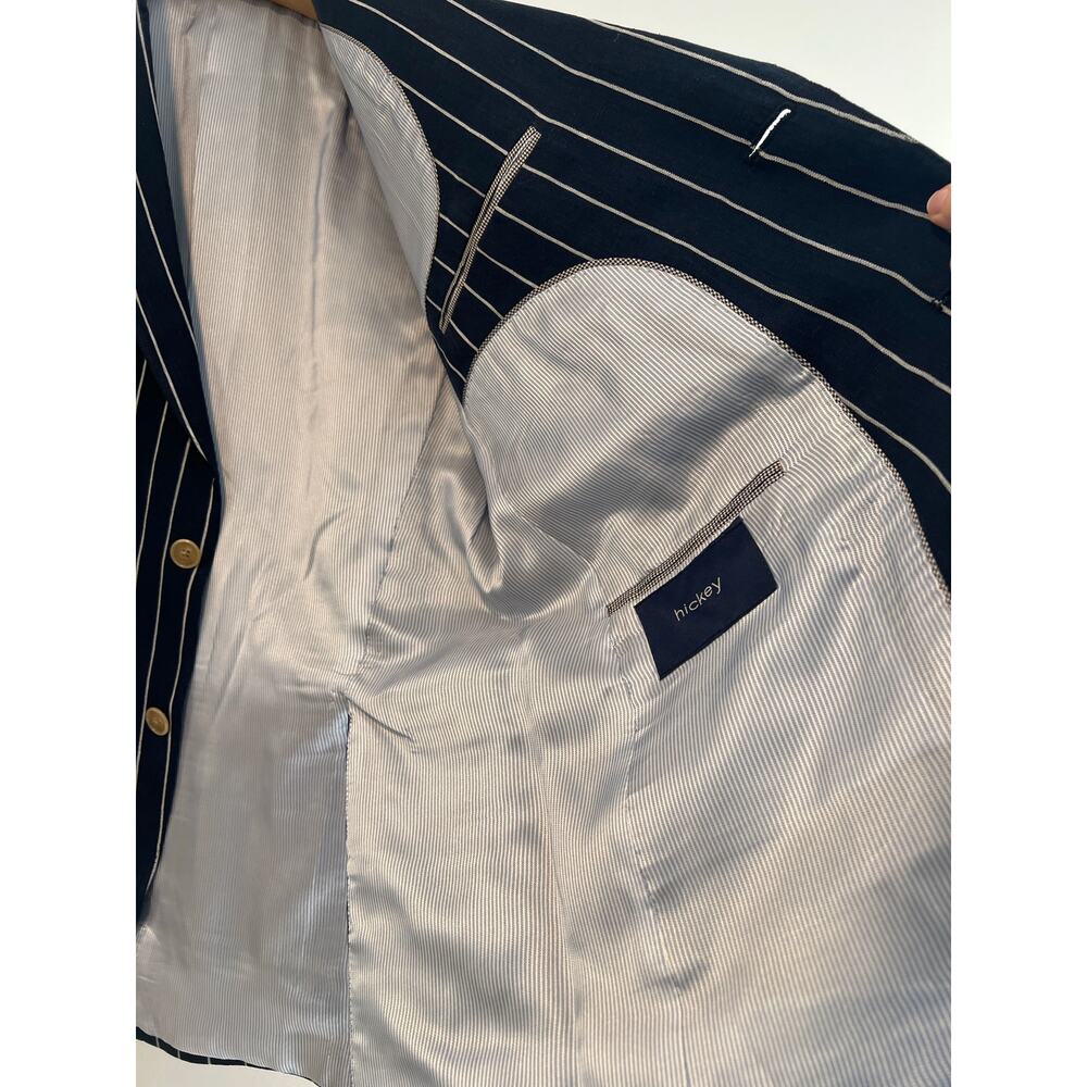Hickey Navy Blue & White Suit Jacket 3 Buttons Size 42R JL - Picture 7 of 12
